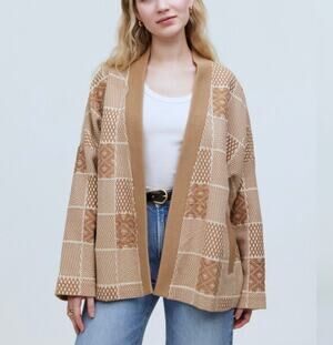 Madewell Jacquard Patchwork Robe Jacket Brown Size S Oversized Cardigan